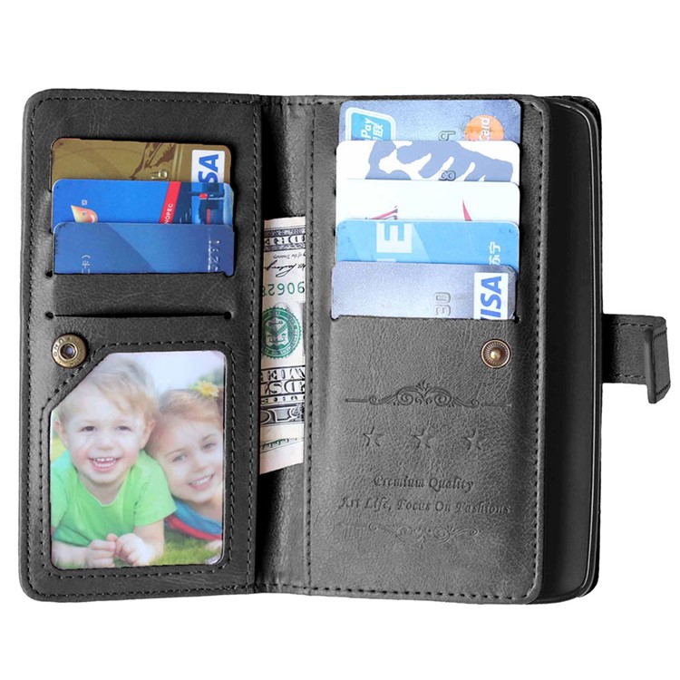 For Motorola Moto X Play Crazy Horse Leather 9 Card Slots Wallet Casing - Black-8