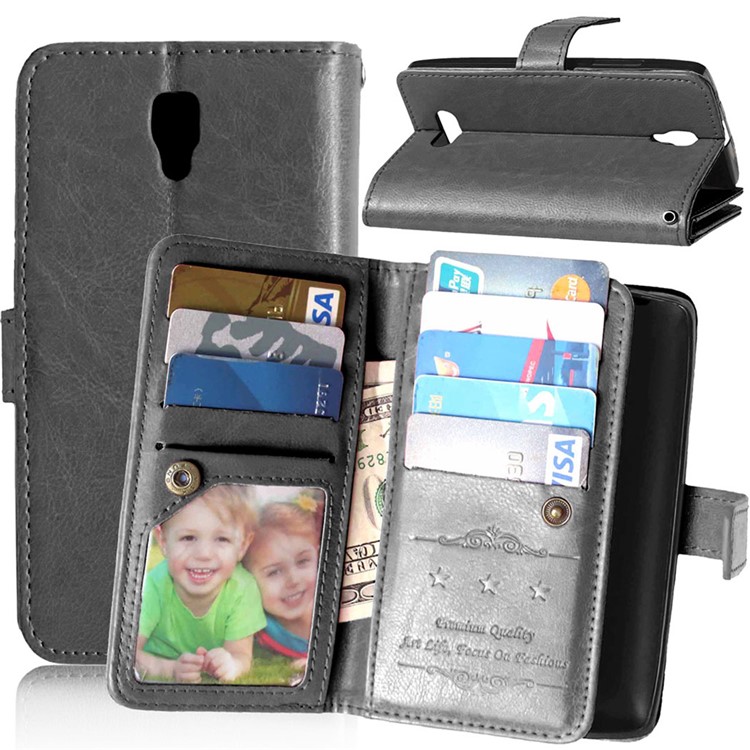 For Lenovo A2010 Wallet 9 Card Slots Crazy Horse Leather Stand Case Cover - Black-1
