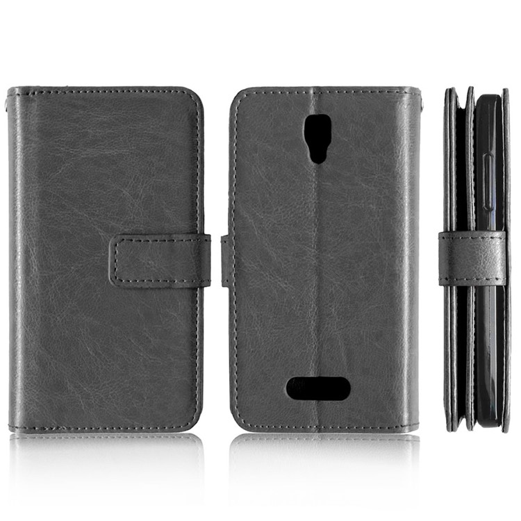 For Lenovo A2010 Wallet 9 Card Slots Crazy Horse Leather Stand Case Cover - Black-3
