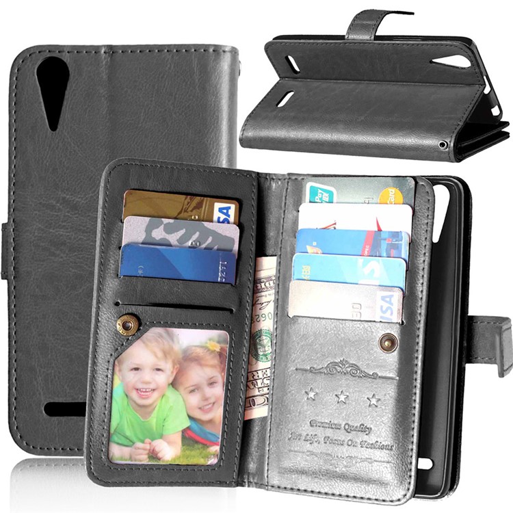 9 Card Slots Wallet Leather Case Crazy Horse Skin for Lenovo A6000/A6000 Plus/ A6010/A6010 Plus /K3 Music Lemon - Black-1