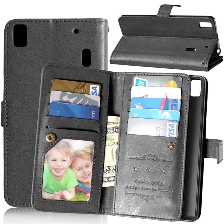 Crazy Horse 9 Card Slots Leather Wallet Case for Lenovo A7000 / A7000 Plus/ K3 Note - Black-1