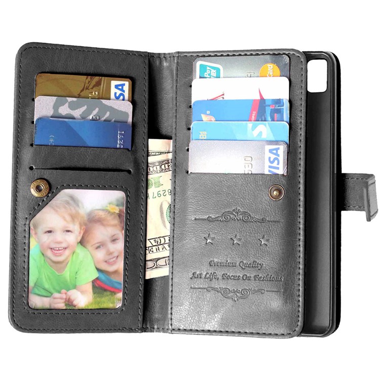Crazy Horse 9 Card Slots Leather Wallet Case for Lenovo A7000 / A7000 Plus/ K3 Note - Black-2