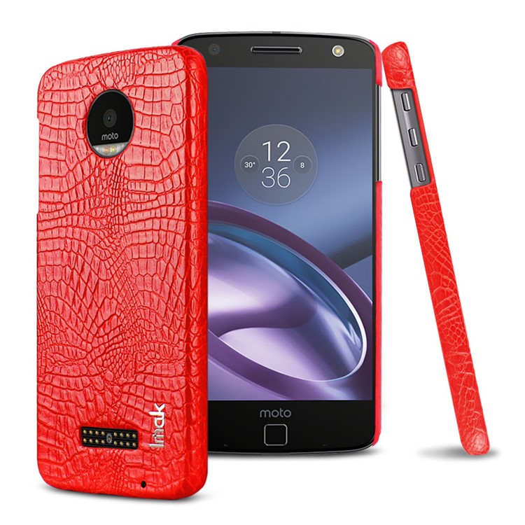 IMAK Ruiyi Series for Motorola Moto Z Play Crocodile Texture Leather Coated PC Cell Phone Case - Red-1