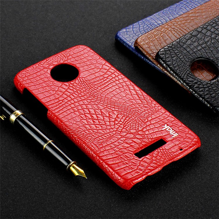 IMAK Ruiyi Series for Motorola Moto Z Play Crocodile Texture Leather Coated PC Cell Phone Case - Red-17