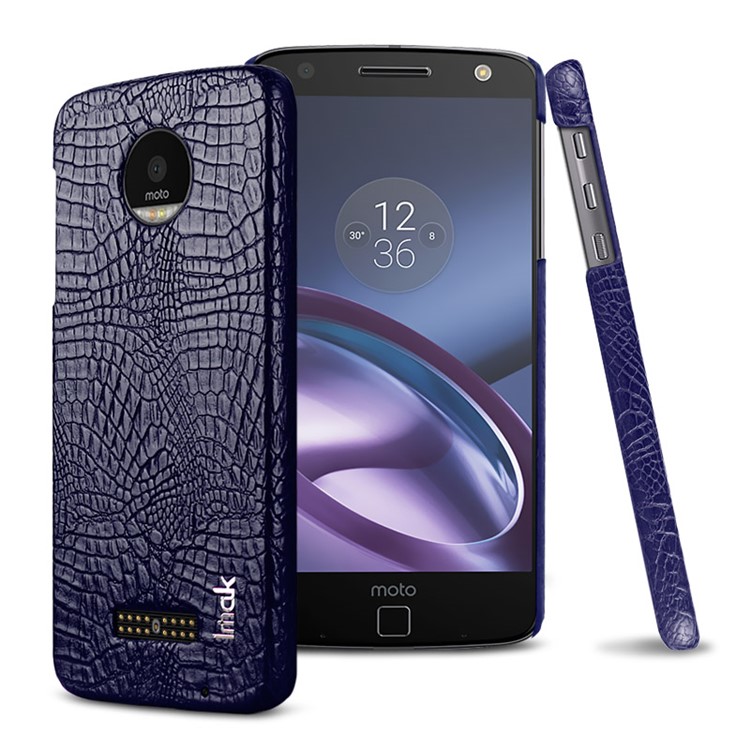 IMAK Ruiyi Series for Motorola Moto Z Play Crocodile Texture Leather Coated Hard Case Accessory - Dark Blue-1