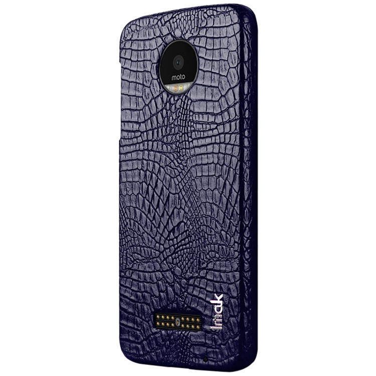 IMAK Ruiyi Series for Motorola Moto Z Play Crocodile Texture Leather Coated Hard Case Accessory - Dark Blue-3