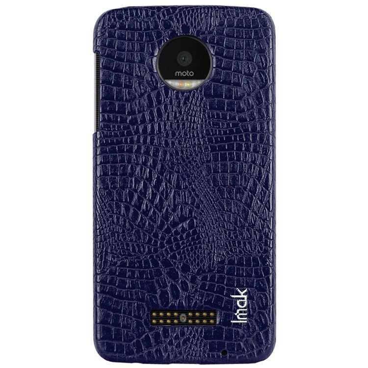IMAK Ruiyi Series for Motorola Moto Z Play Crocodile Texture Leather Coated Hard Case Accessory - Dark Blue-11