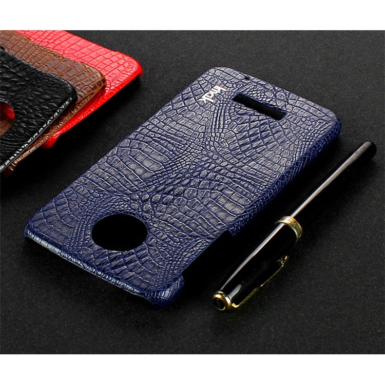 IMAK Ruiyi Series for Motorola Moto Z Play Crocodile Texture Leather Coated Hard Case Accessory - Dark Blue-13