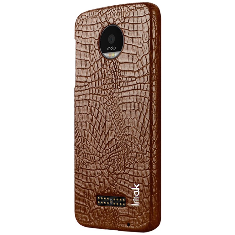 IMAK Ruiyi Series for Motorola Moto Z Play Crocodile Texture Leather Coated Hard Mobile Phone Cover - Brown-3