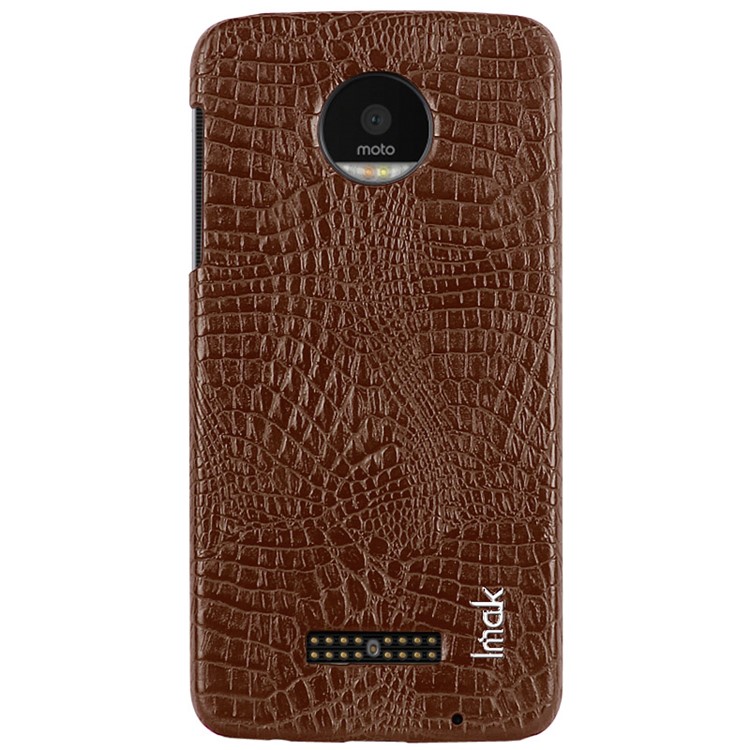 IMAK Ruiyi Series for Motorola Moto Z Play Crocodile Texture Leather Coated Hard Mobile Phone Cover - Brown-11