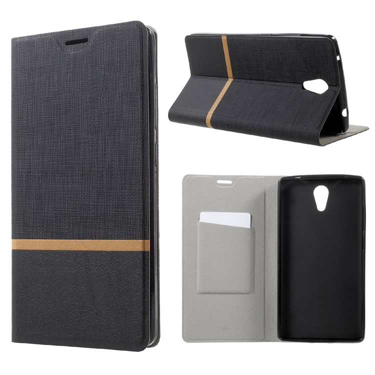 Cross Grain Leather Card Holder Flip Phone Case for Lenovo Phab2 - Black-1