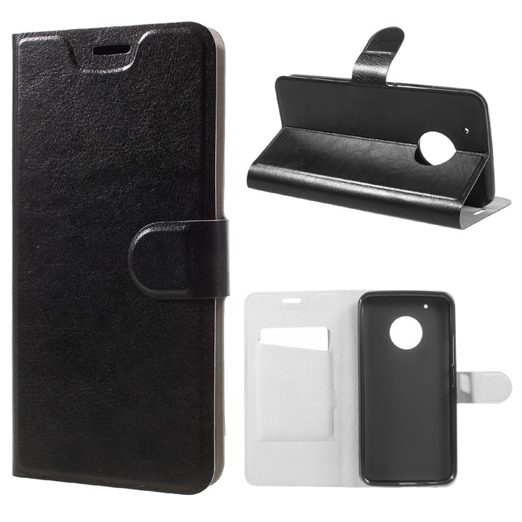 Crazy Horse Flip Leather Mobile Case for Motorola Moto X 2017 Built-in Steel Sheet - Black-1