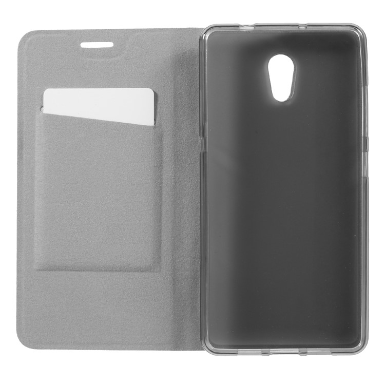 Contrast Color Cross Texture Leather Phone Case for Lenovo P2 Built-in Steel Sheet - Black-6
