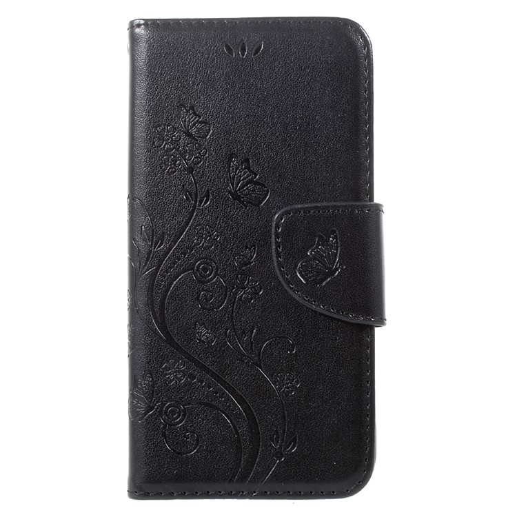 Imprint Butterfly Flower Wallet Leather Phone Case for Lenovo Vibe K5 / K5 Plus - Black-2