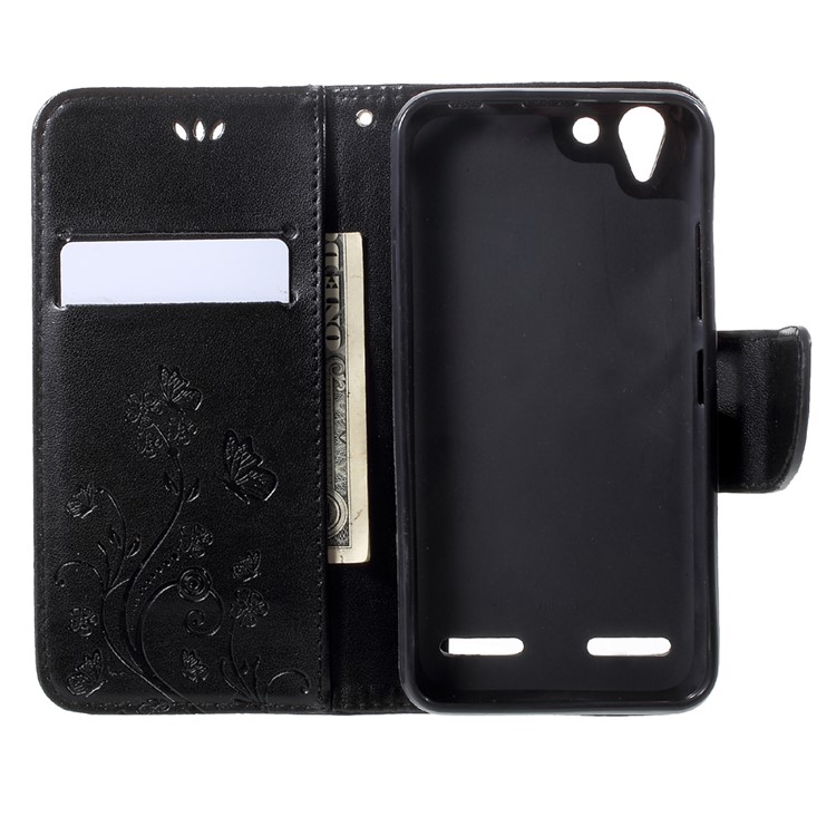 Imprint Butterfly Flower Wallet Leather Phone Case for Lenovo Vibe K5 / K5 Plus - Black-5