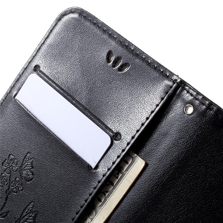 Imprint Butterfly Flower Wallet Leather Phone Case for Lenovo Vibe K5 / K5 Plus - Black-6