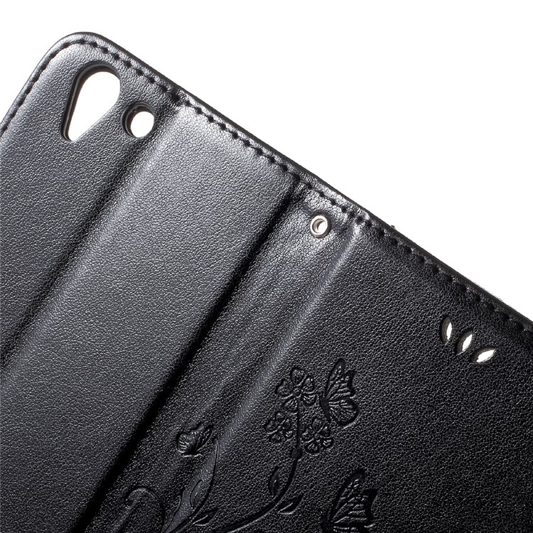 Imprint Butterfly Flower Wallet Leather Phone Case for Lenovo Vibe K5 / K5 Plus - Black-7