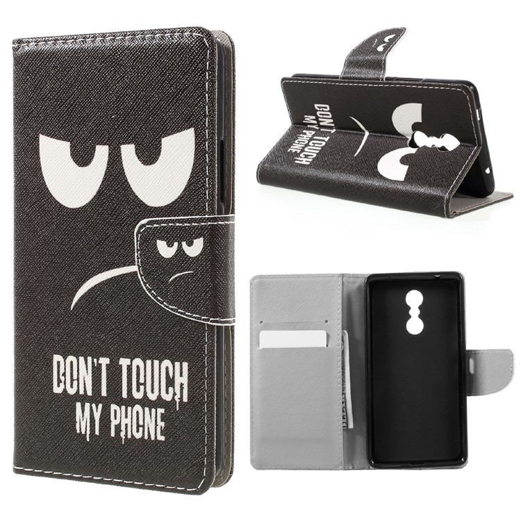 Patterned Leather Wallet Phone Case for Lenovo K6 Note - Warning and Serious Expression-1
