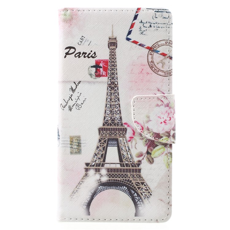 Patterned Leather Wallet Mobile Phone Cover for Lenovo K6 Note - Eiffel Tower-1