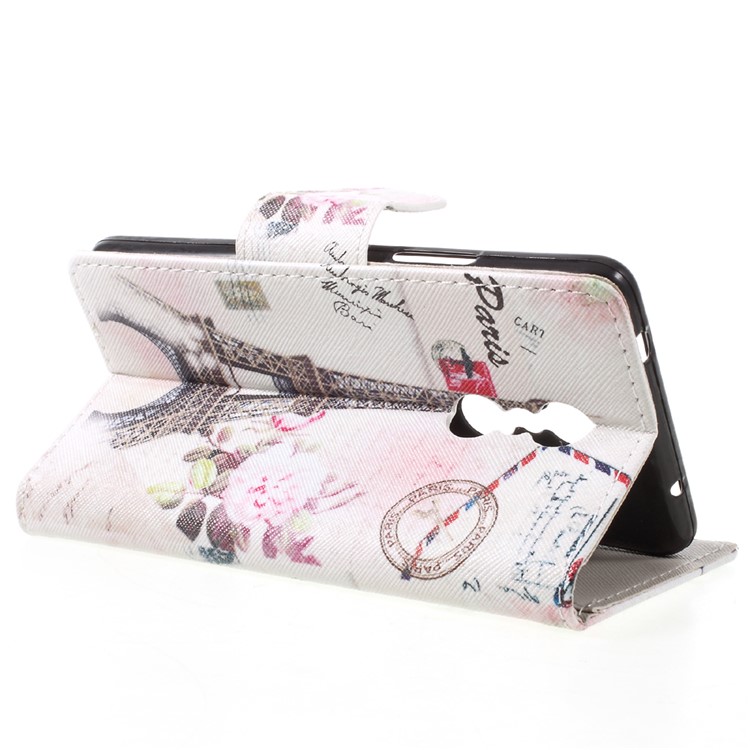 Patterned Leather Wallet Mobile Phone Cover for Lenovo K6 Note - Eiffel Tower-5