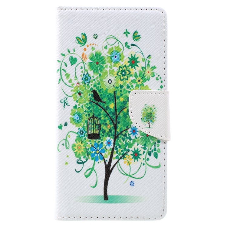 Pattern Printing Leather Wallet Cell Phone Cover Casing for Lenovo K6 Note - Green Tree-1