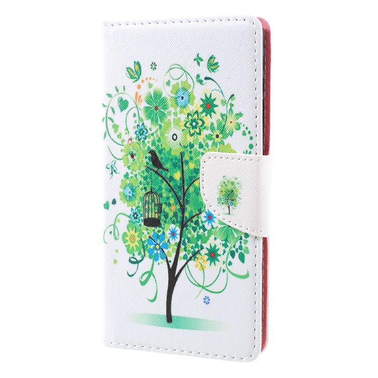 Pattern Printing Leather Wallet Cell Phone Cover Casing for Lenovo K6 Note - Green Tree-2