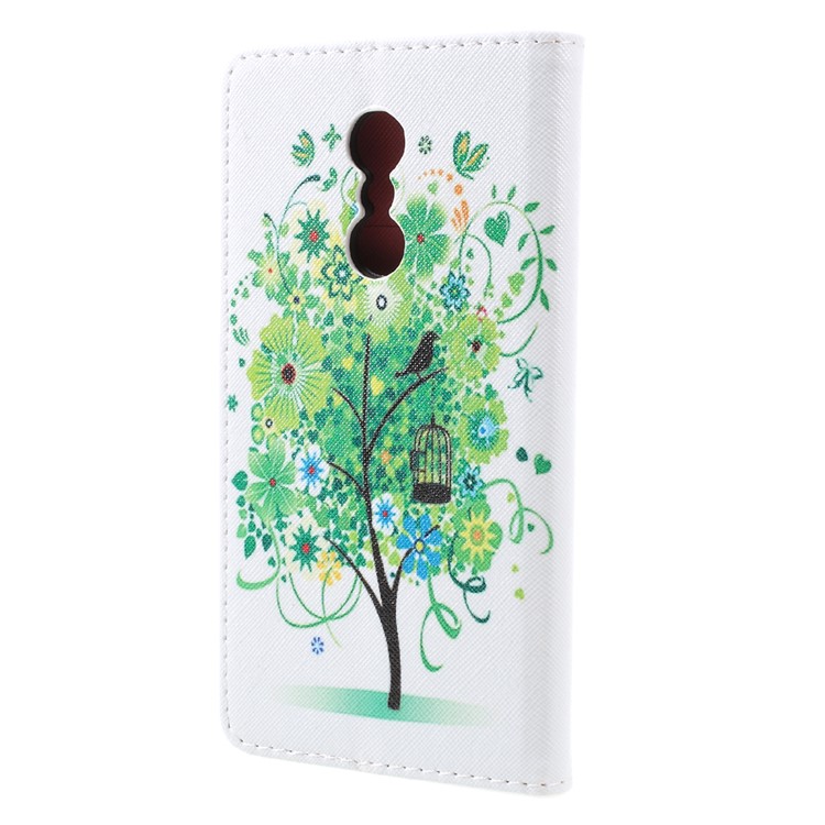 Pattern Printing Leather Wallet Cell Phone Cover Casing for Lenovo K6 Note - Green Tree-3