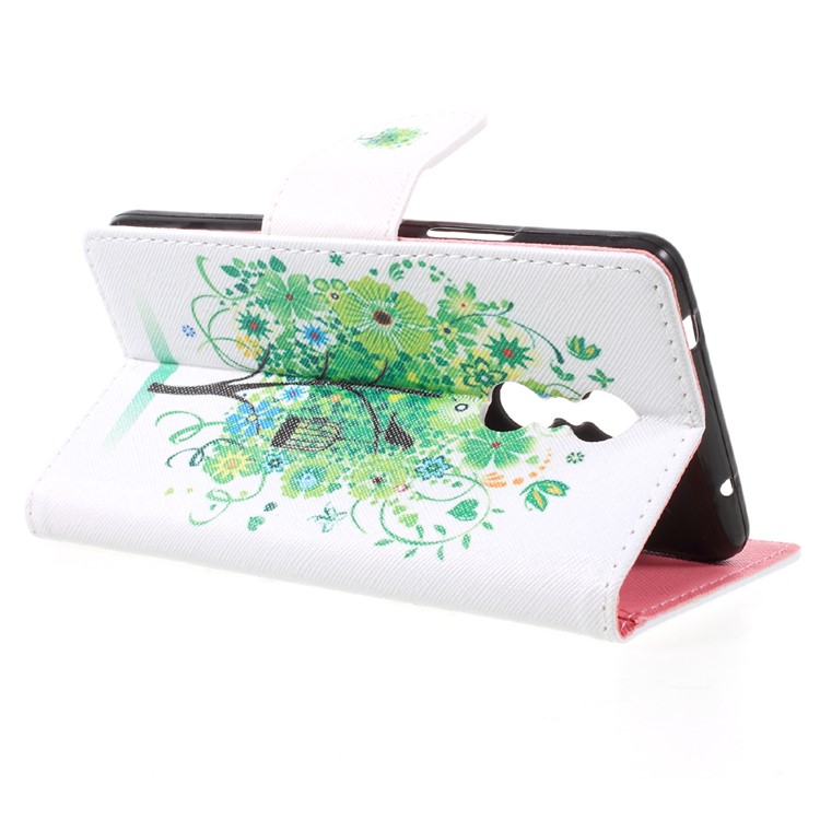 Pattern Printing Leather Wallet Cell Phone Cover Casing for Lenovo K6 Note - Green Tree-5