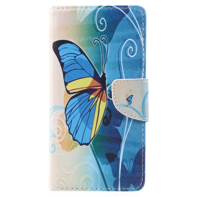 Patterned Leather Wallet Cellphone Stand Accessory Casing for Lenovo K6 Note - Blue Butterfly-1
