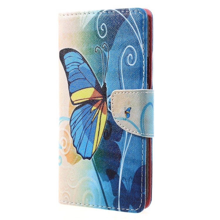 Patterned Leather Wallet Cellphone Stand Accessory Casing for Lenovo K6 Note - Blue Butterfly-2