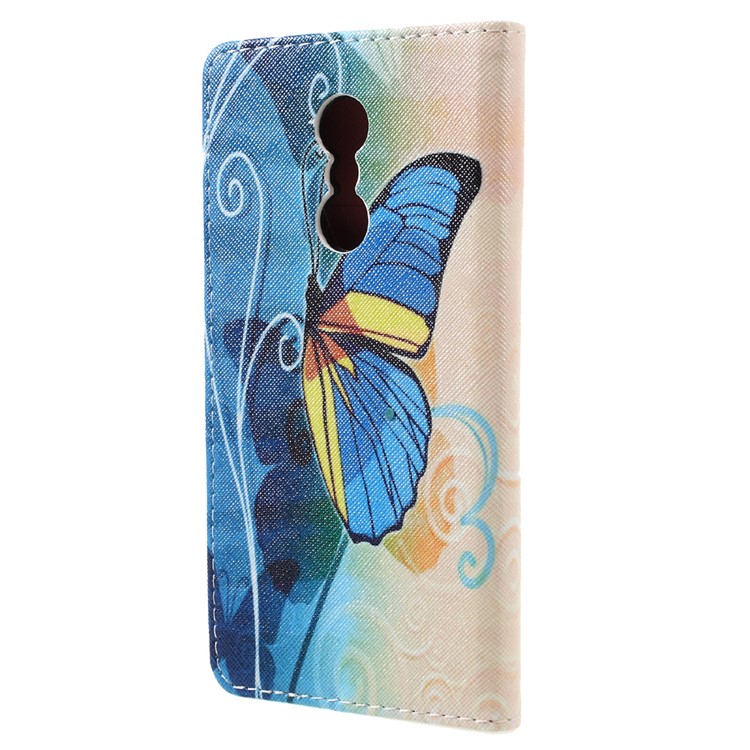 Patterned Leather Wallet Cellphone Stand Accessory Casing for Lenovo K6 Note - Blue Butterfly-3