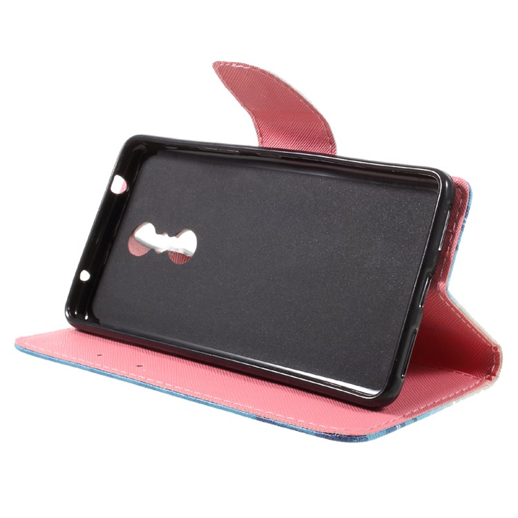Patterned Leather Wallet Cellphone Stand Accessory Casing for Lenovo K6 Note - Blue Butterfly-4