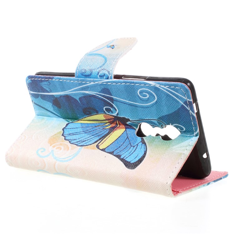 Patterned Leather Wallet Cellphone Stand Accessory Casing for Lenovo K6 Note - Blue Butterfly-5