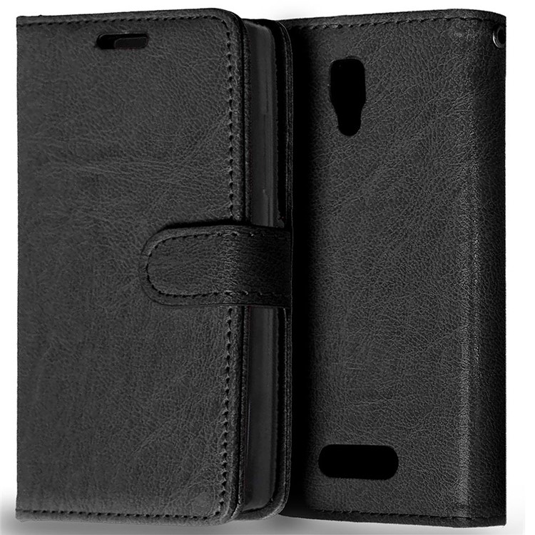 3-Slot Wallet Leather Flip Phone Case for Lenovo A2010 - Black-1