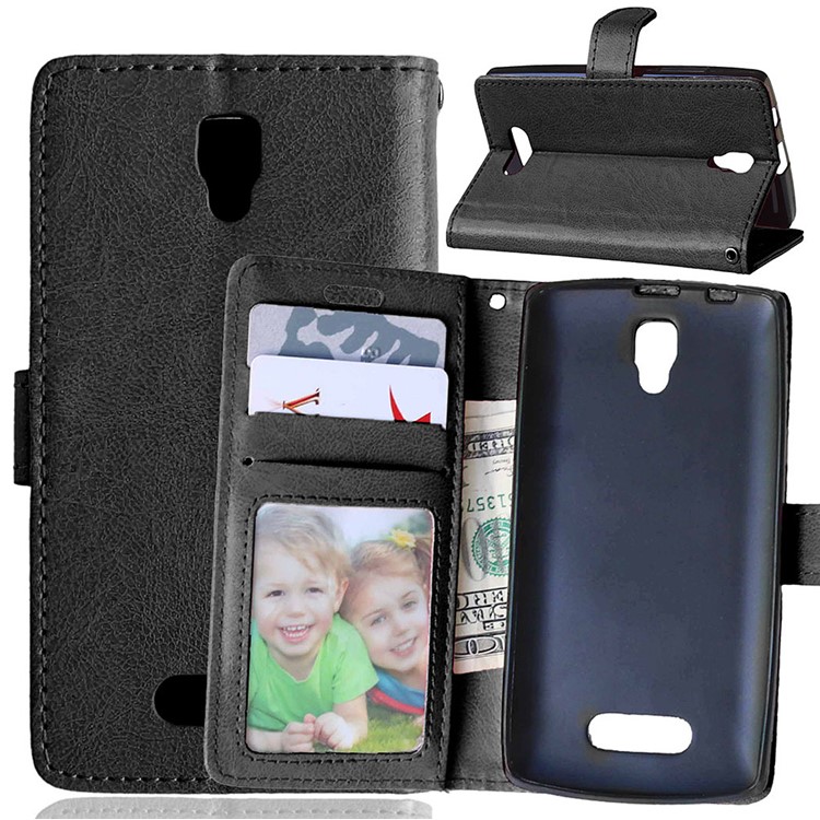 3-Slot Wallet Leather Flip Phone Case for Lenovo A2010 - Black-2