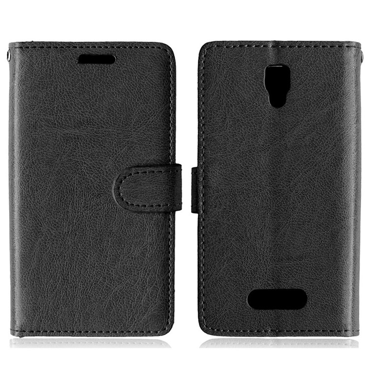 3-Slot Wallet Leather Flip Phone Case for Lenovo A2010 - Black-3