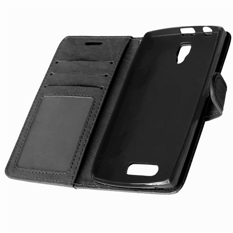 3-Slot Wallet Leather Flip Phone Case for Lenovo A2010 - Black-7