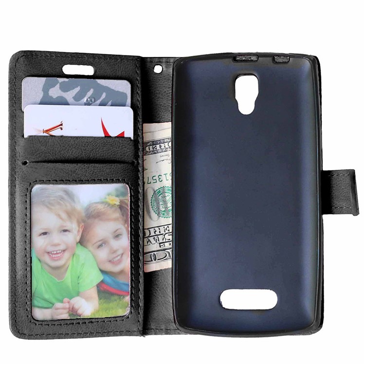 3-Slot Wallet Leather Flip Phone Case for Lenovo A2010 - Black-8