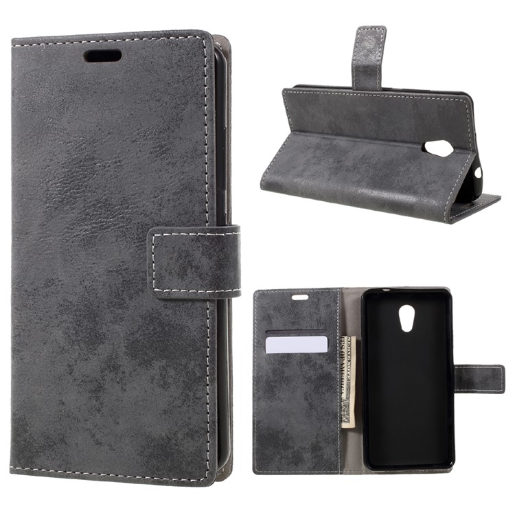 Vintage Wallet Leather Cell Phone Case for Lenovo P2 - Grey-1