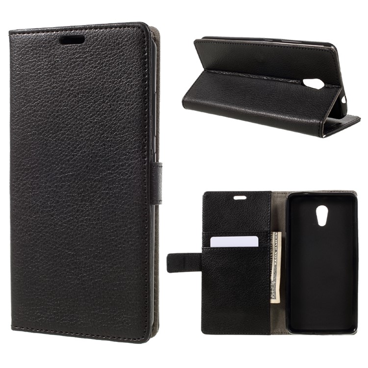 Litchi Grain Flip Phone Case Leather Stand Wallet for Lenovo P2 - Black-1