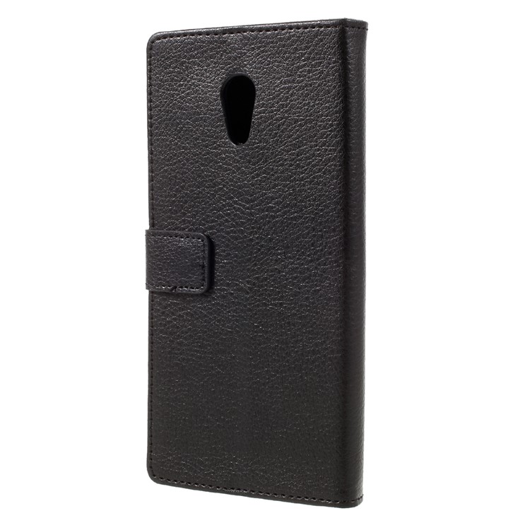 Litchi Grain Flip Phone Case Leather Stand Wallet for Lenovo P2 - Black-2