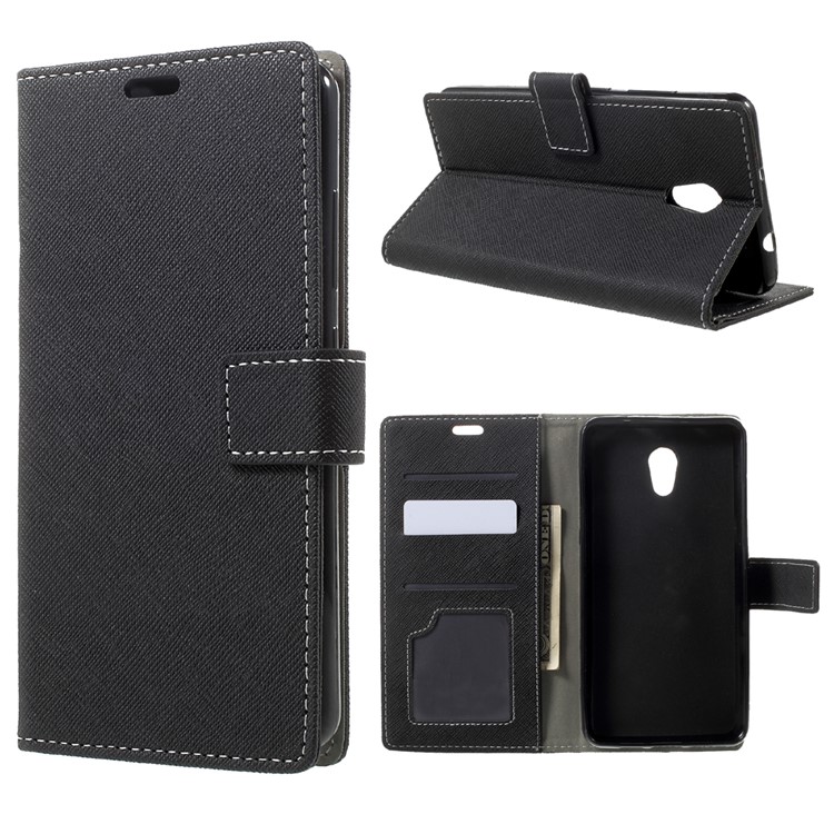 Cross Texture Wallet Flip Phone Case (PU Leather + TPU) for Lenovo P2 - Black-1