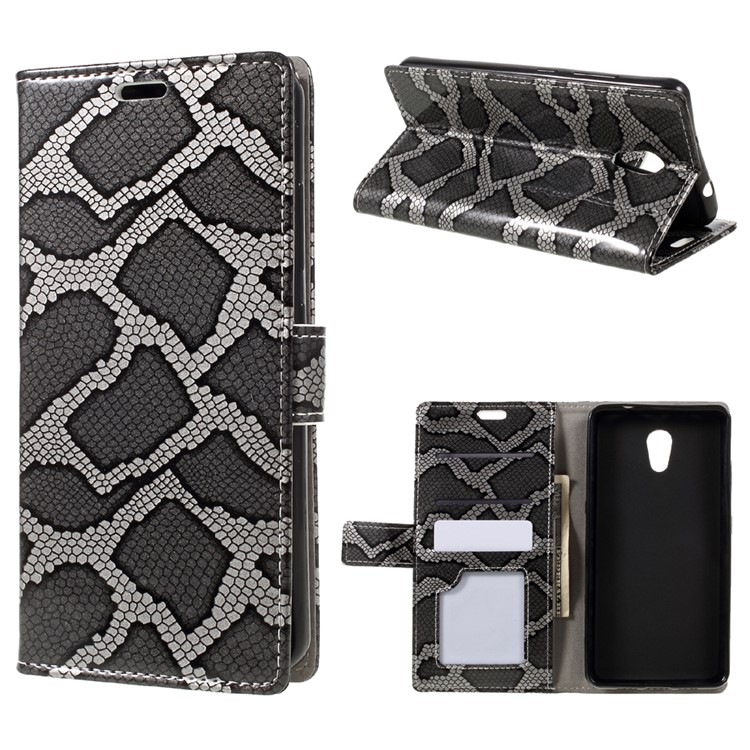 Snake Skin Leather Wallet Phone Case with Stand for Lenovo P2 - Grey-1