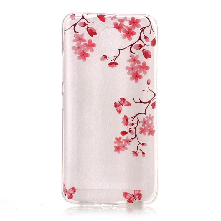 Clear TPU IMD Patterned Phone Case for Lenovo Vibe C2 - Red Flowers and Butterflies-1