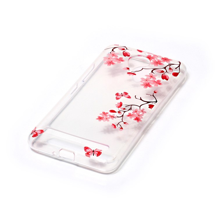 Clear TPU IMD Patterned Phone Case for Lenovo Vibe C2 - Red Flowers and Butterflies-2