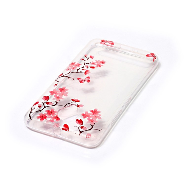 Clear TPU IMD Patterned Phone Case for Lenovo Vibe C2 - Red Flowers and Butterflies-3