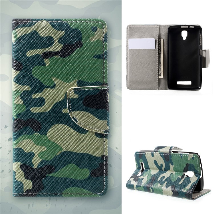 Pattern Printing Leather Wallet Phone Shell for Lenovo A1000 - Camouflage Pattern-1