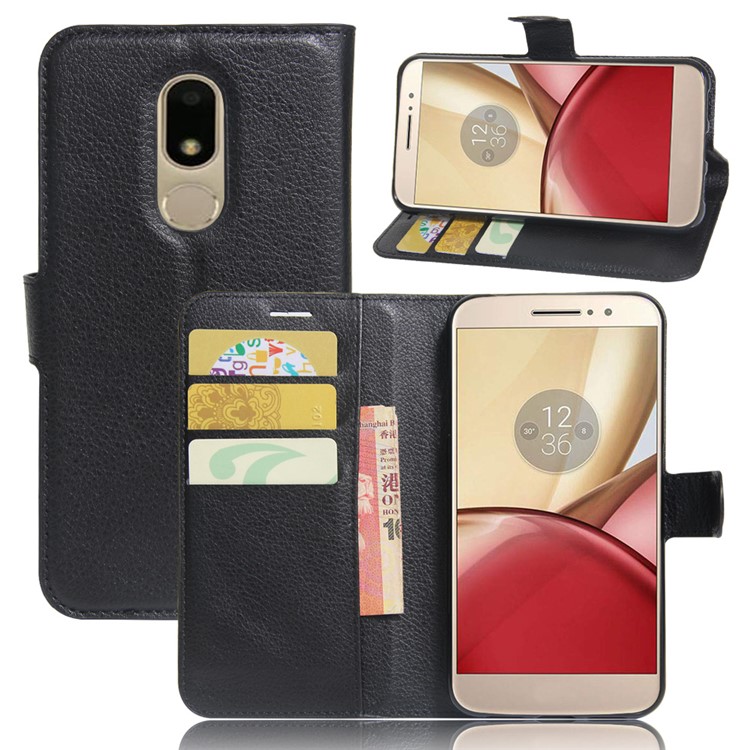 Lychee Skin Leather Wallet Case for Motorola Moto M XT1662 - Black-1