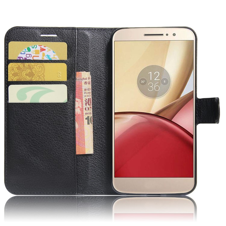 Lychee Skin Leather Wallet Case for Motorola Moto M XT1662 - Black-2