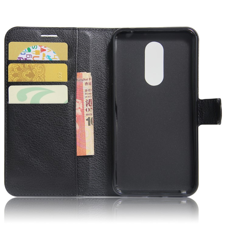 Lychee Skin Leather Wallet Case for Motorola Moto M XT1662 - Black-3